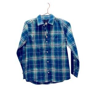 Children’s place cotton long sleeve blue plaid button up new with tag
